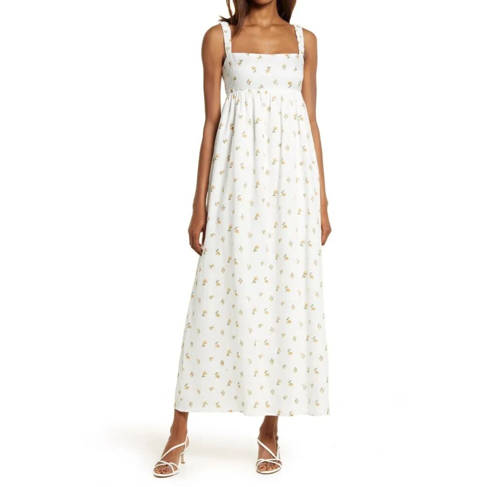 REFORMATION Tana Floral Linen Maxi Dress XS White Yellow Floral - Picture 1 of 4